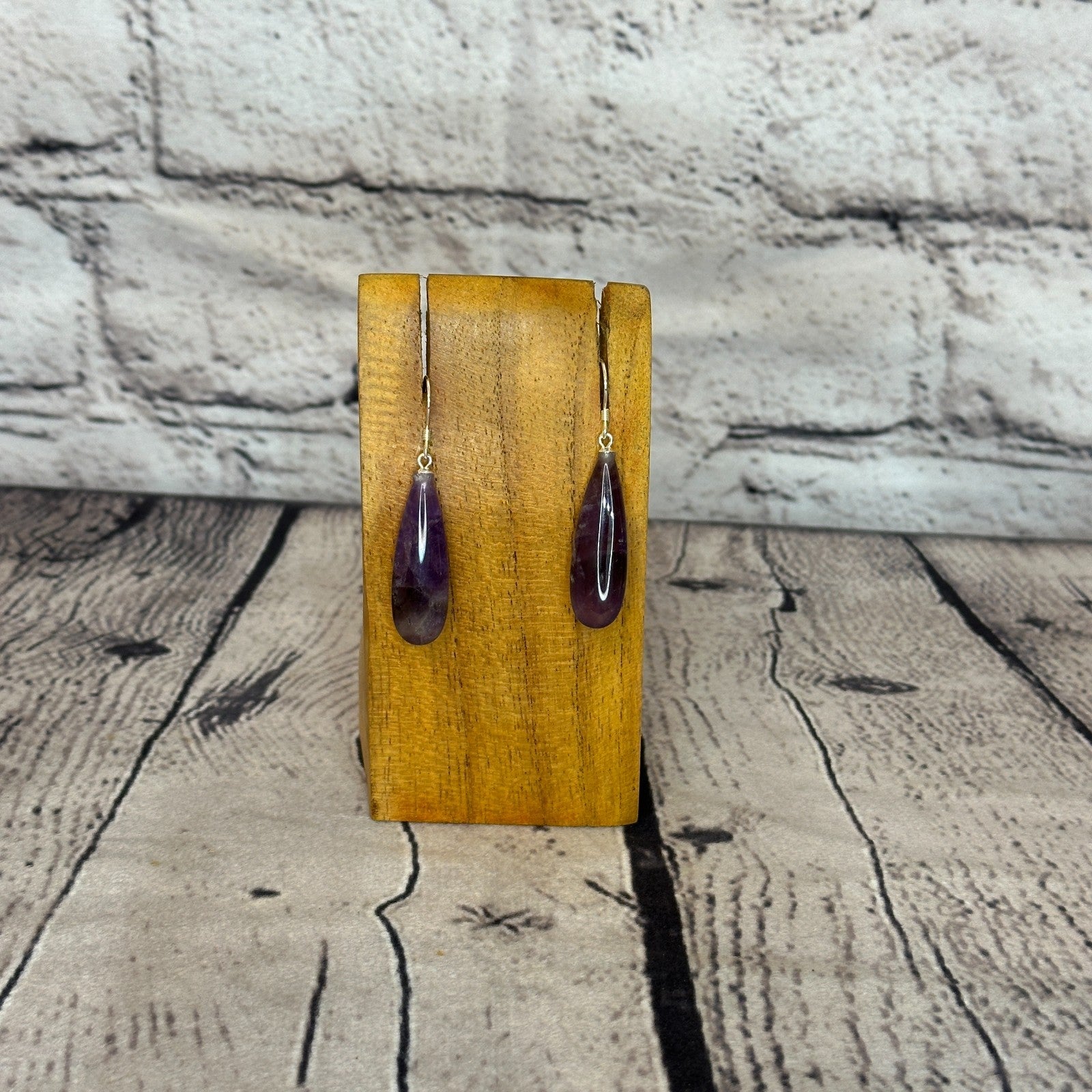 Amethyst Flat Oval Solid Stone 925 Silver Dangle Drop Earrings Jewellery0