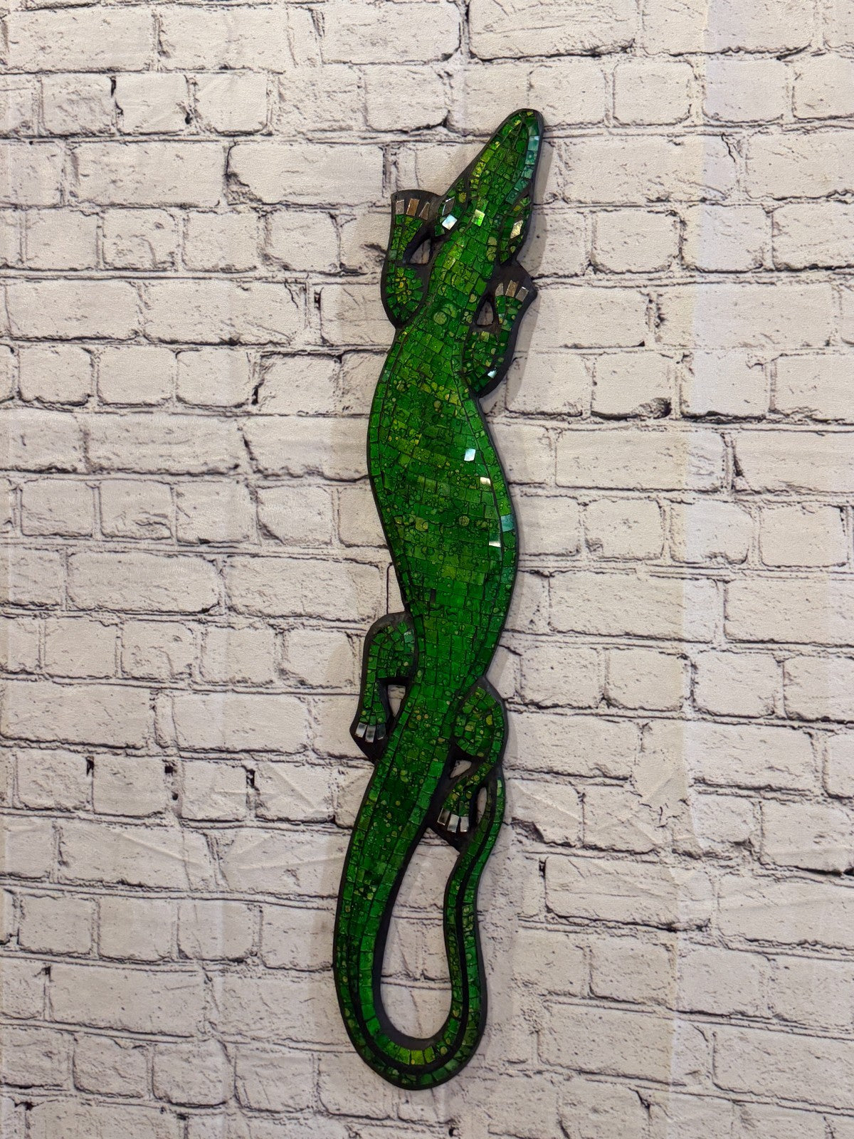 80cm Gecko Green Mosaic Wall Hanging Wooden Ornaments Wood Carving2