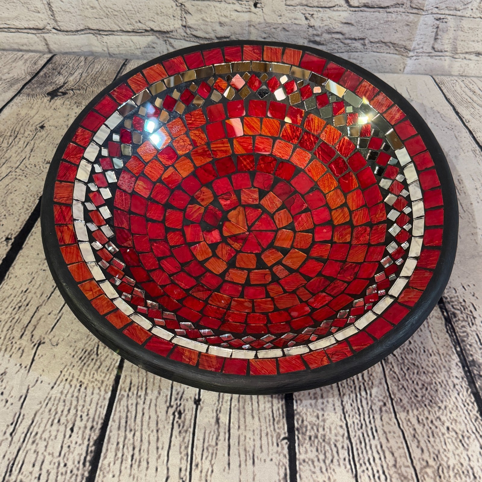 35cm Red Round Mirror Mosaic Handmade Ceramic Glass Tile Bowl Fruit0