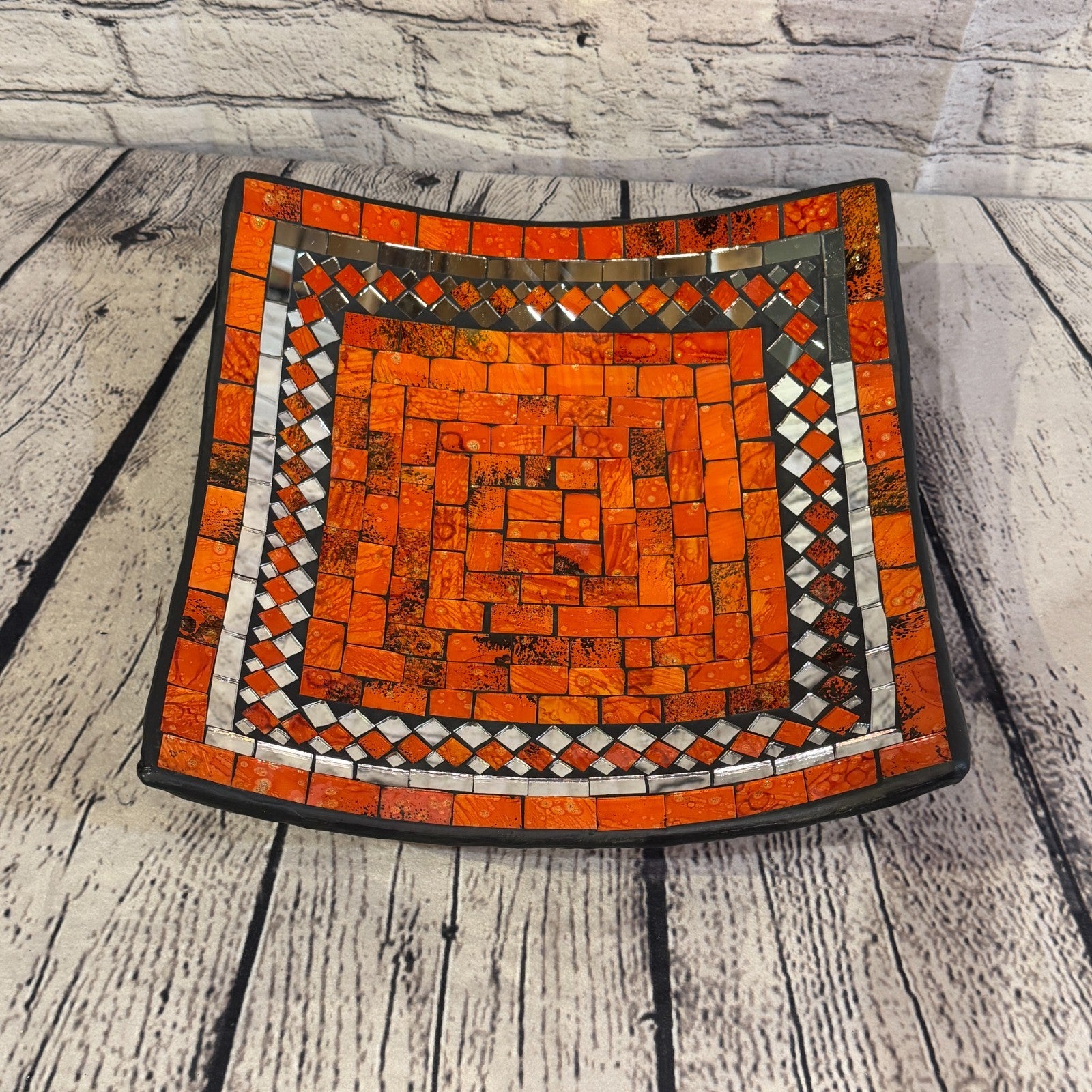 30cm Orange Square Mirror Mosaic Handmade Ceramic Glass Tile Bowl Fruit0