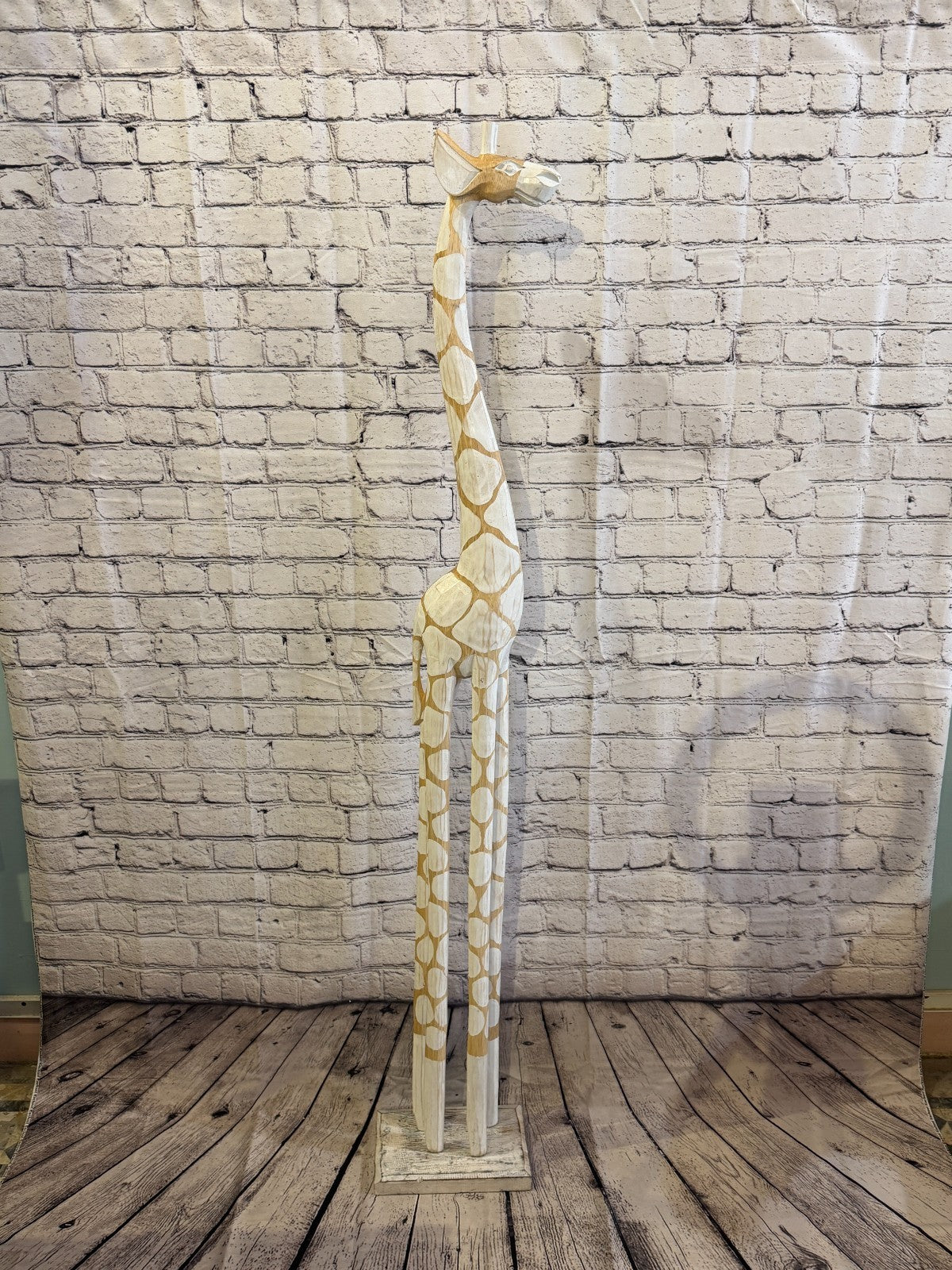 150cm White Dot Wooden Giraffe Standing Single Carve Solid Wood Giraffe Handmade3