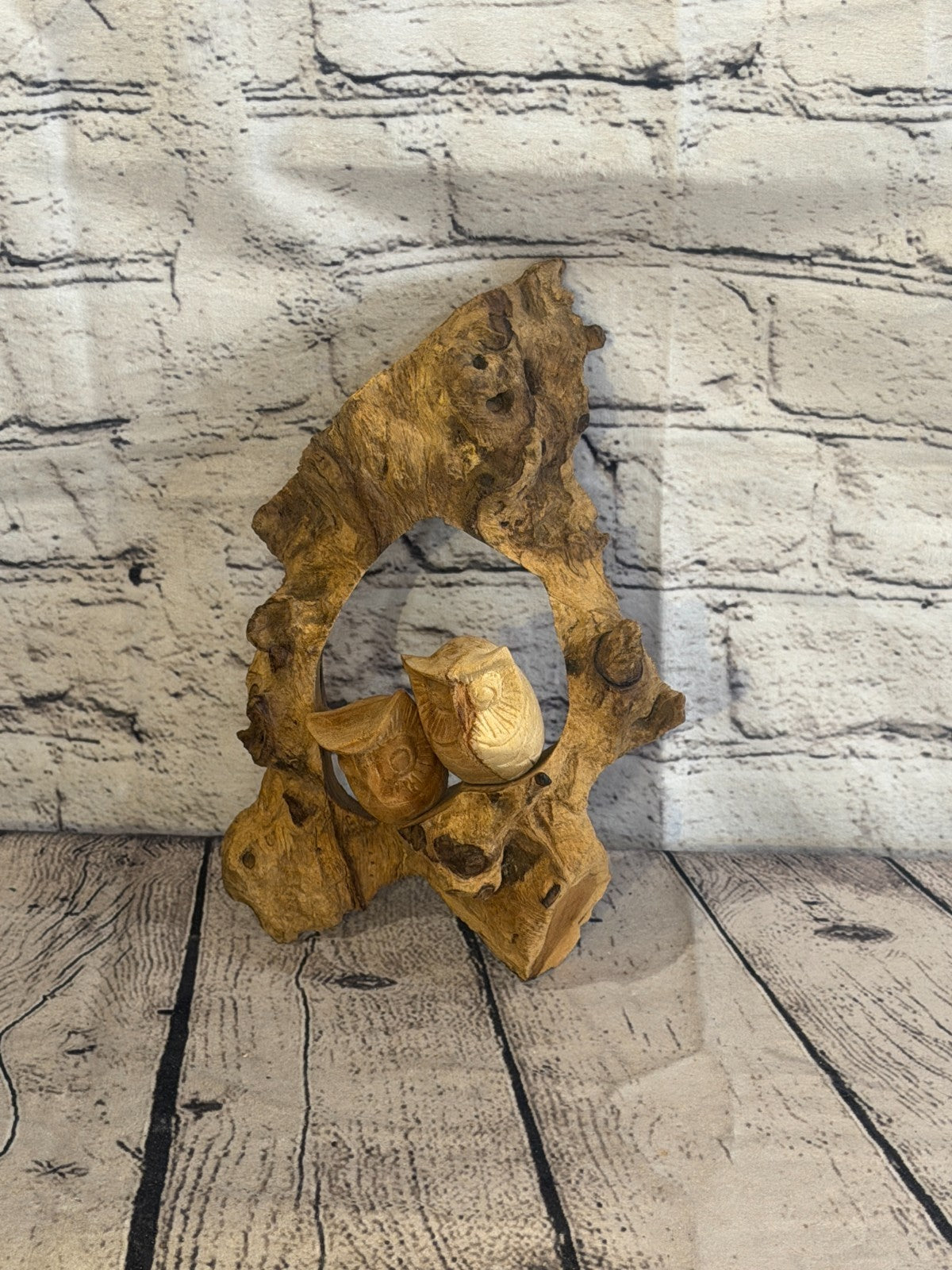 20cm Owl Wall Art Mushroom Parasite Wood Ornament Natural Carving Wooden5