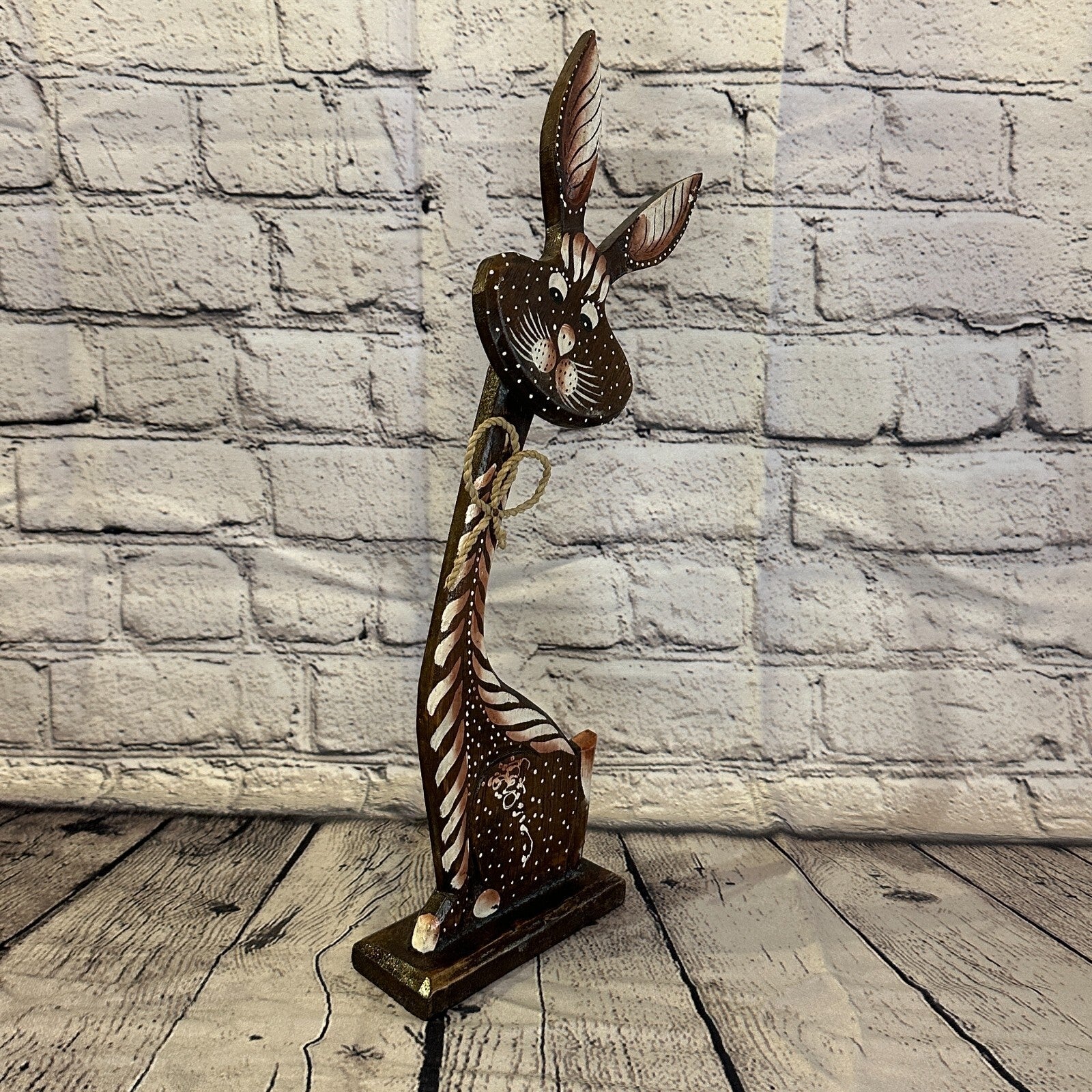 Brown Wooden Rabbit Hare Shabby Pattern 35cm x 10cm Handmade and Fairtrade2