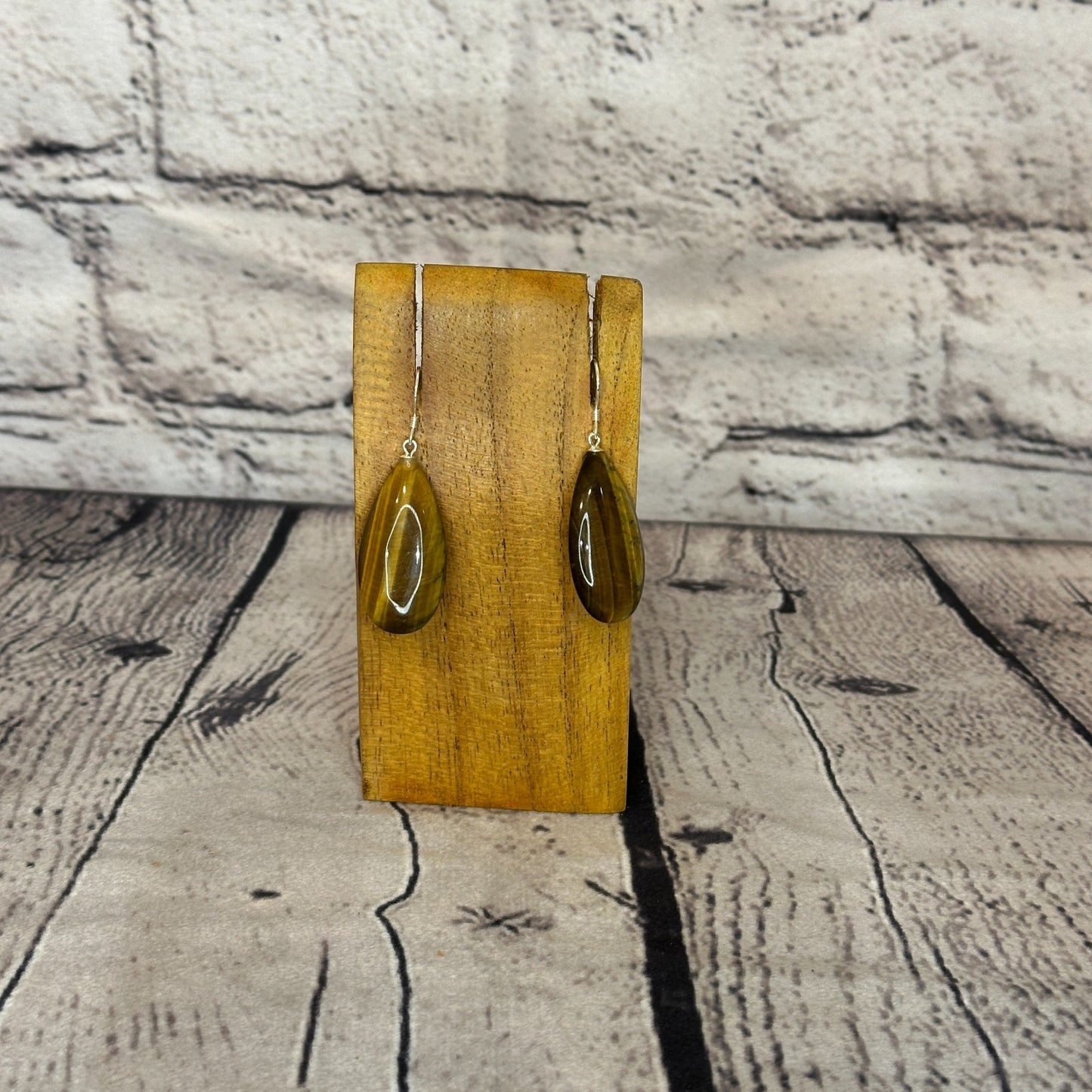 Tiger Eye Teardrop Stone 925 Silver Dangle Drop Earrings Handmade Jewellery0