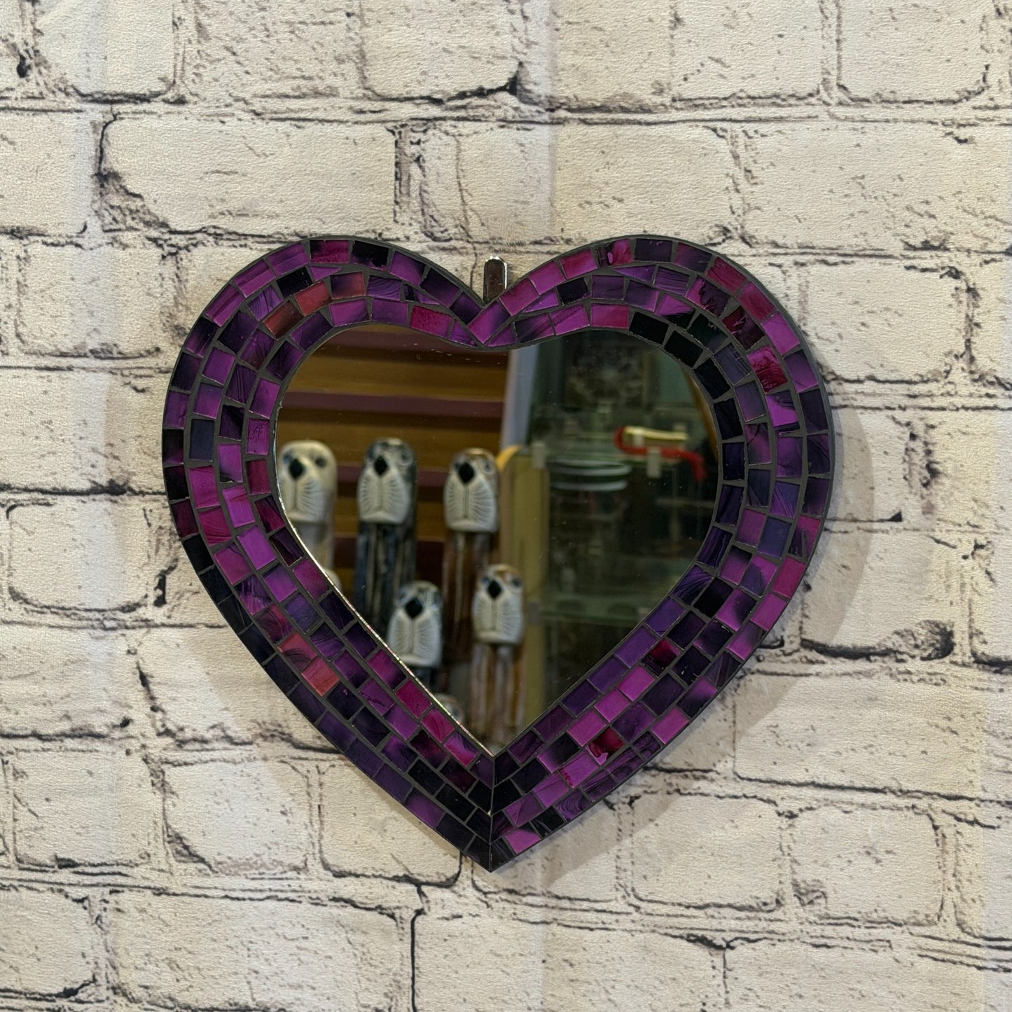 Purple Heart Shape Mosaic Tile Wall Mirror 28cm x 25cm 10 Inches Handmade New2