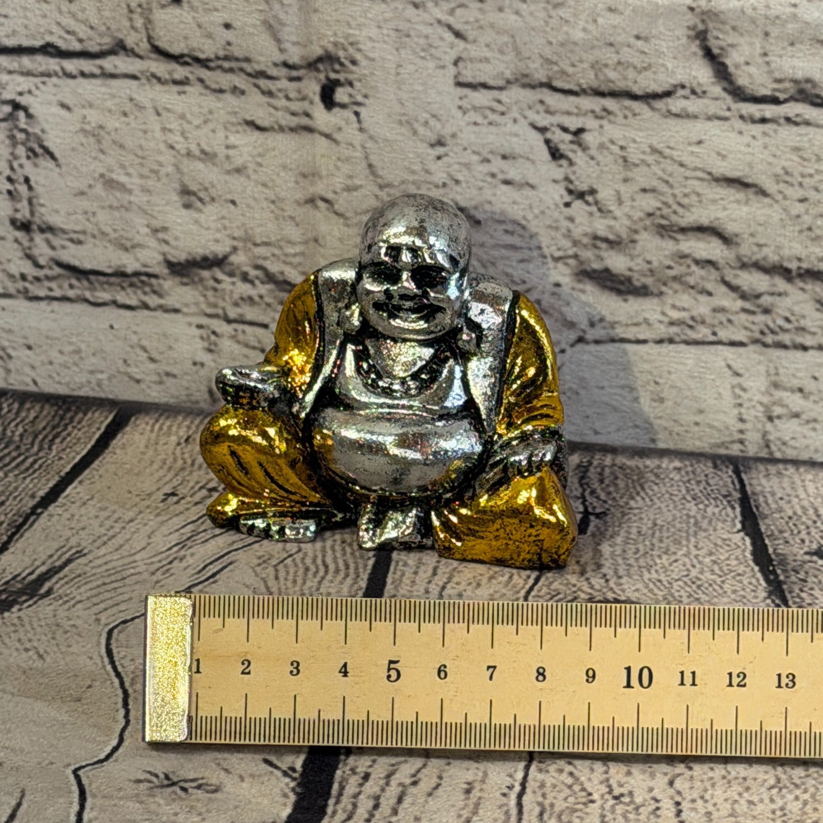Silver And Gold 10cm x 10cm Small Chinese Buddha Sitting On Lotus Statue Resin6