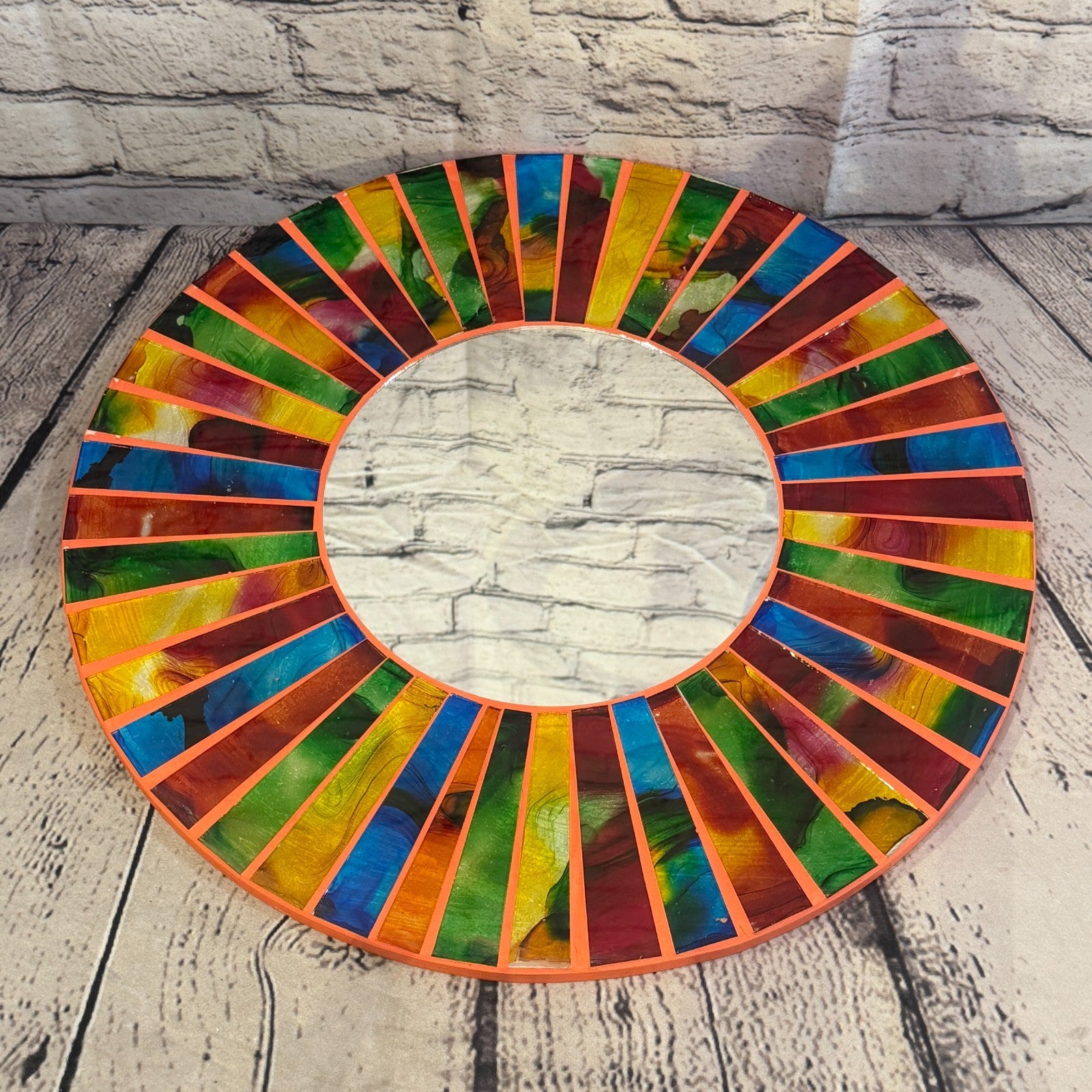 Rainbow Line Terracotta Mosaic Tile Wall Mirror 40cm x 40cm 16 Inches Handmade2