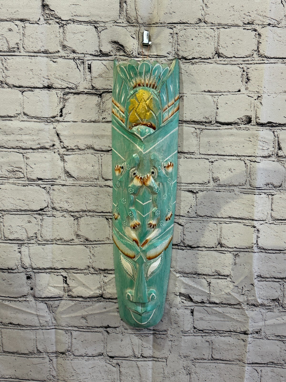 50cm Green Gecko Hand Carved Fair Trade Wooden Animal Wall Art Hang Mask2
