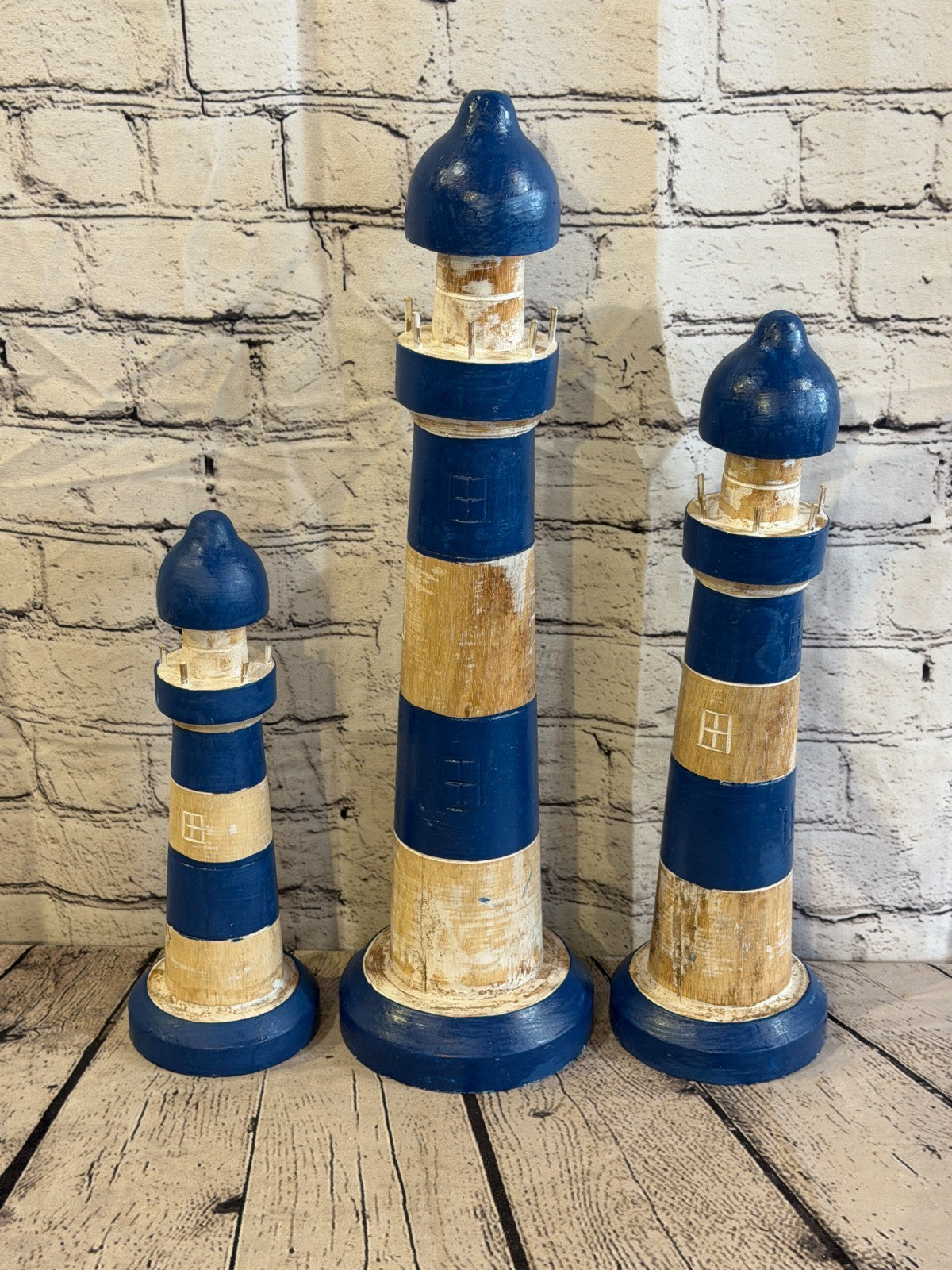 50cm Blue White Wooden Lighthouse Ornament Nautical Coastal Sculpture Statue6