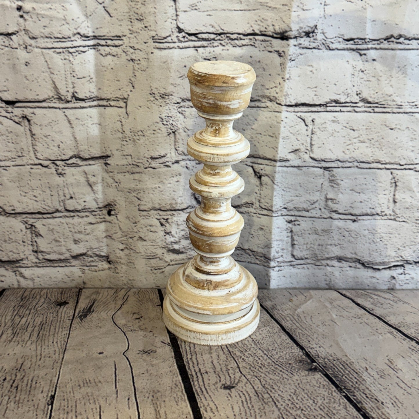 25cm x 10cm White Regal Wooden Vintage Style Candle Stand Shabby Pillar Holders2