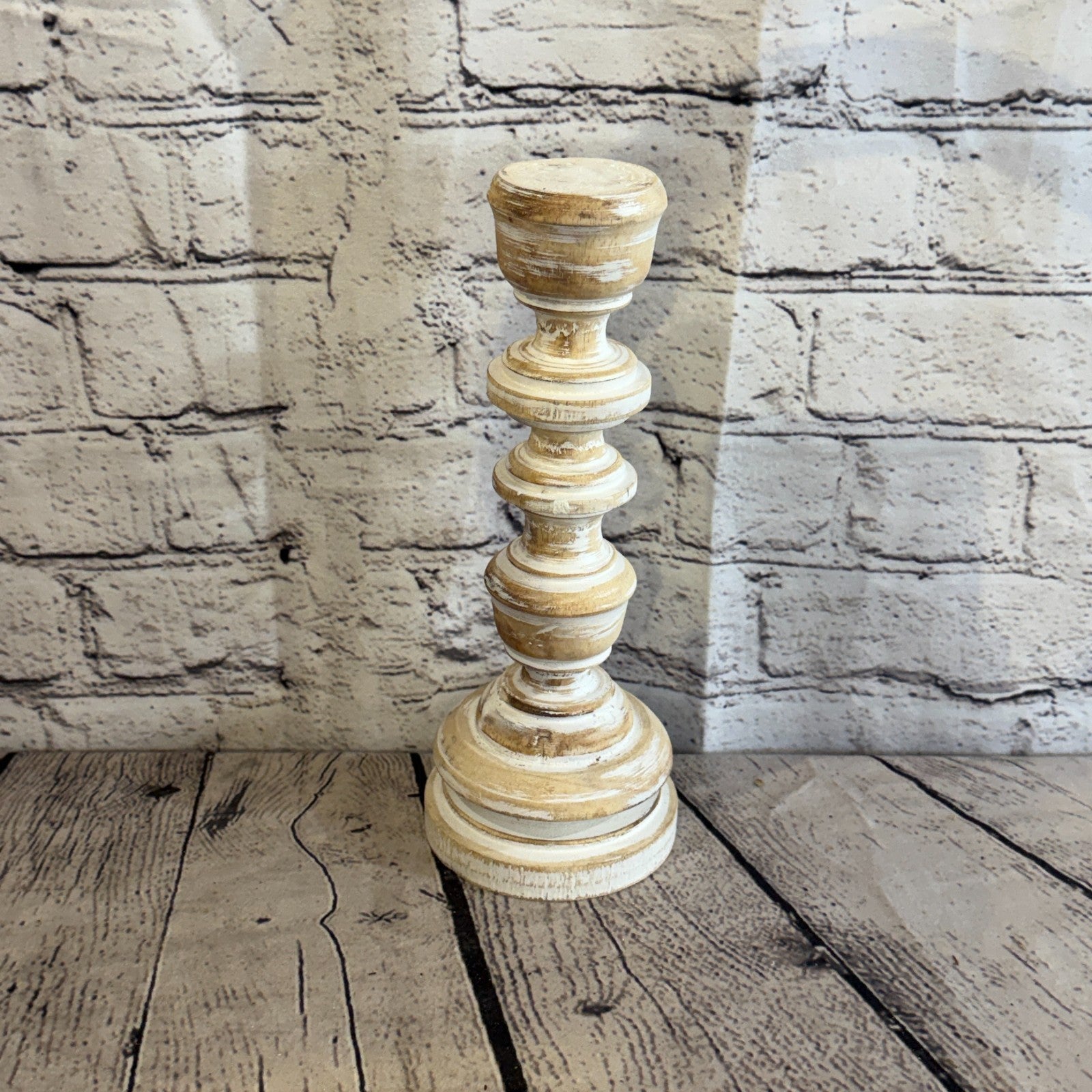 25cm x 10cm White Regal Wooden Vintage Style Candle Stand Shabby Pillar Holders2
