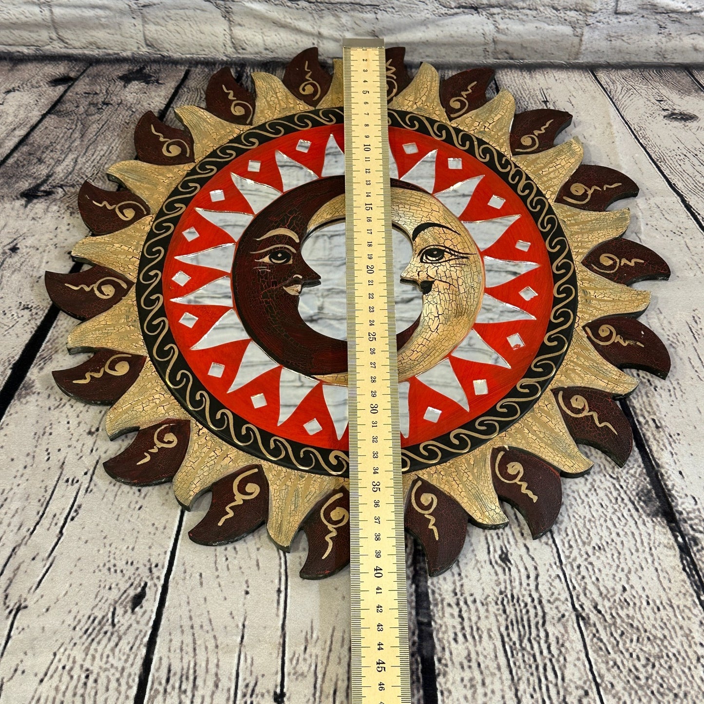 Red 2 Moon Mosaic Tile Wall Mirror 40cm x 40cm 16 Inches Handmade Fairtrade6