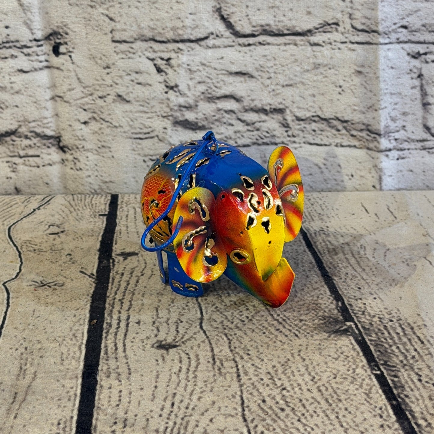 8cm x 10cm Elephant Candle Holder Hanging Blue Metal Tin Ornament Statue2