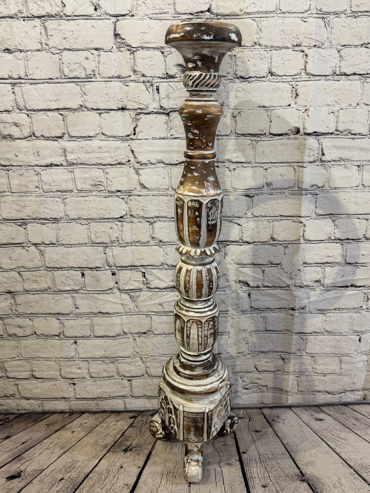 80cm x 18cm Brown Regal Wooden Vintage Style Candle Stand Shabby Pillar Holders0