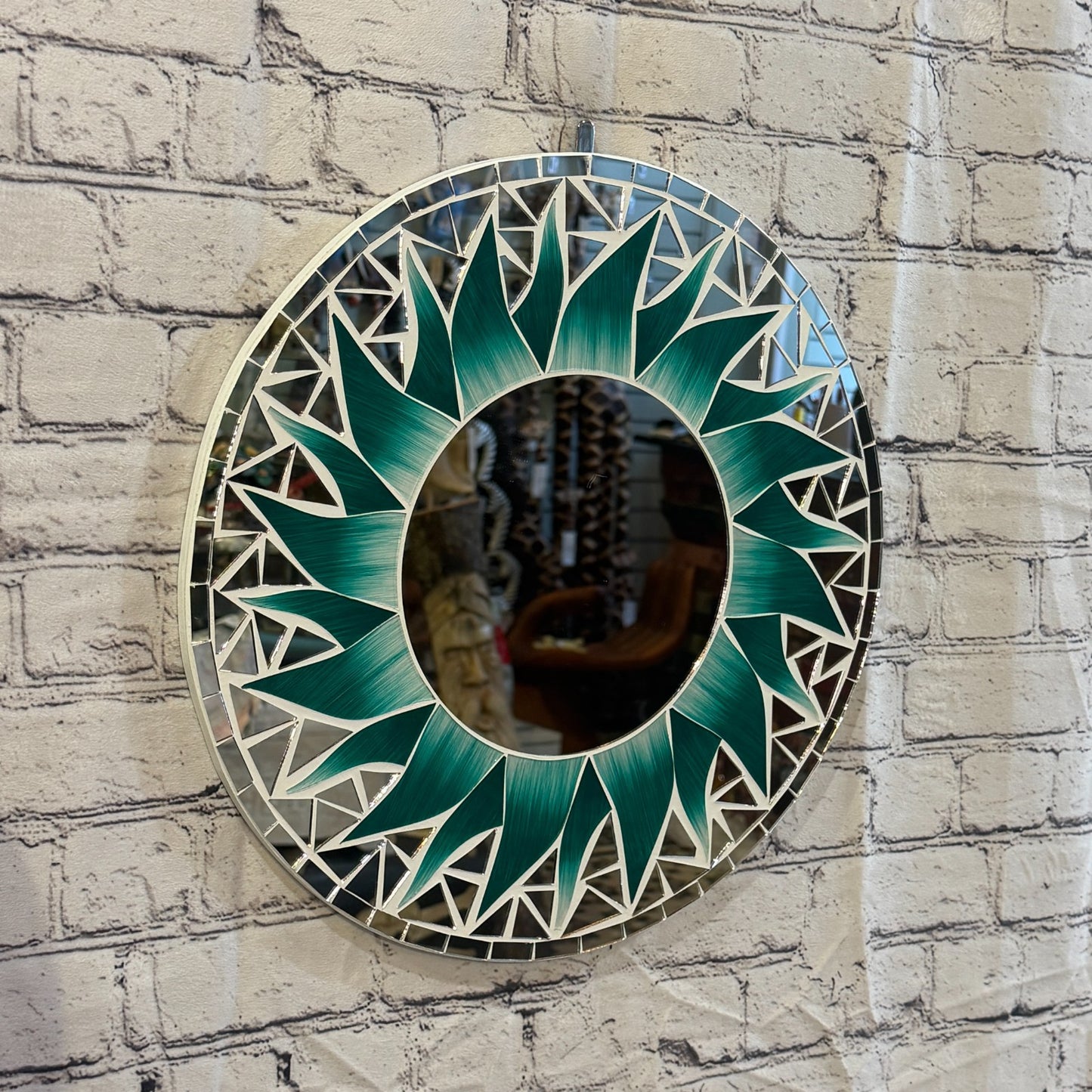 Green Sun Flame Mosaic Tile Wall Mirror 40cm x 40cm 16 Inches Handmade0