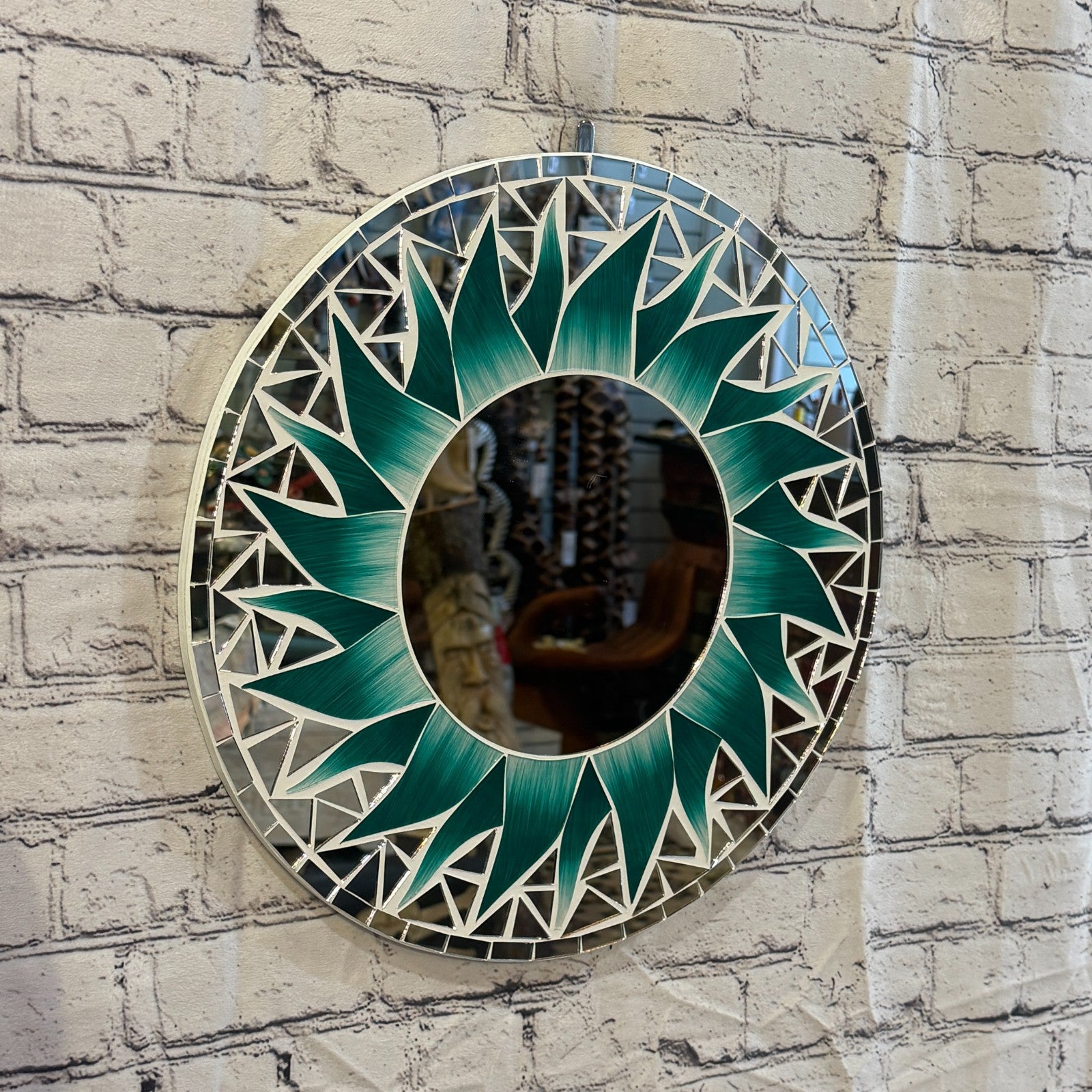 Green Sun Flame Mosaic Tile Wall Mirror 40cm x 40cm 16 Inches Handmade0