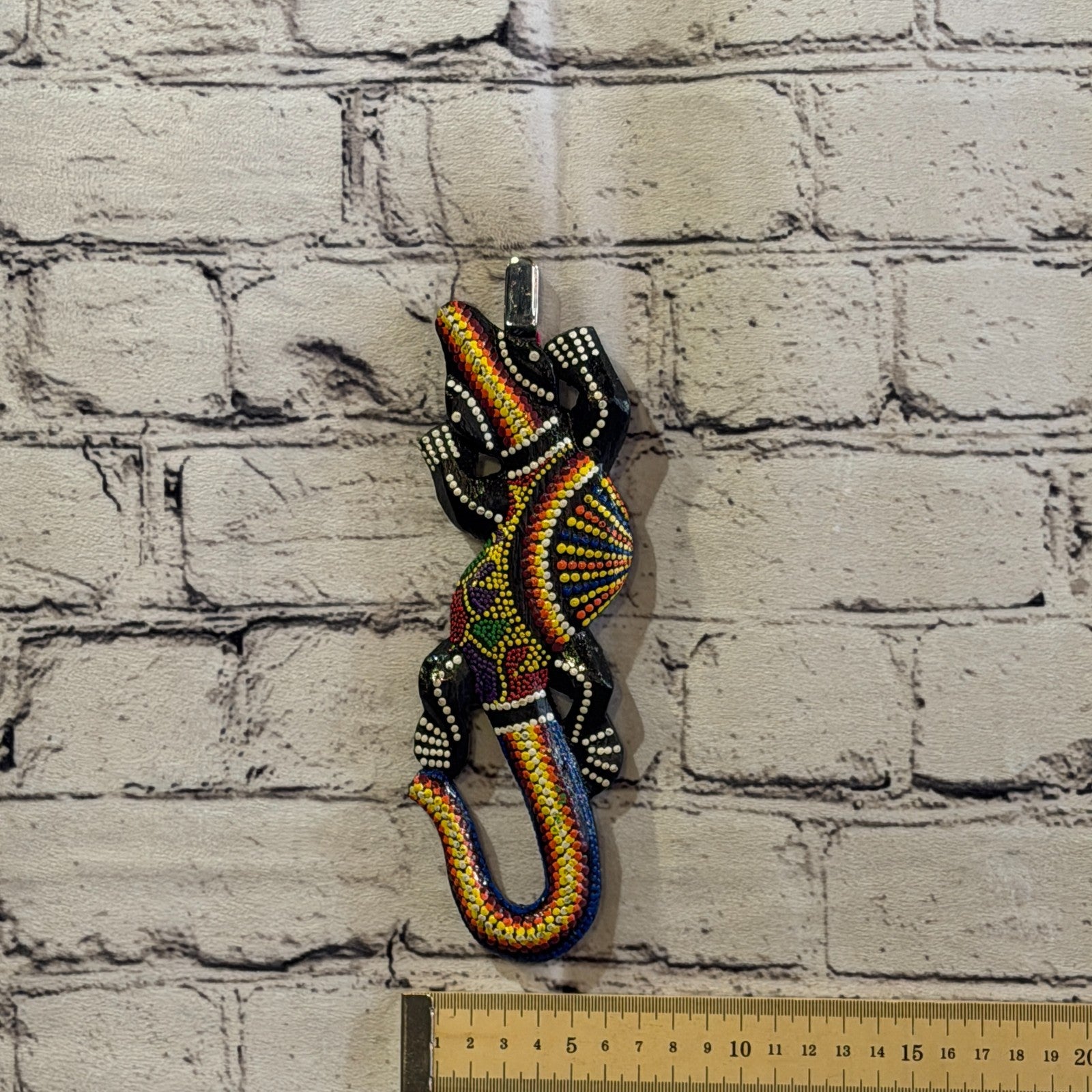 20cm Gecko Carved Wooden Dot Painted Ethnic Tribal Tiki Wall Art No 2 New3