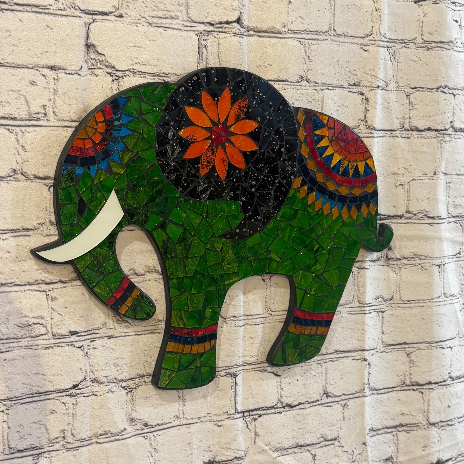 Green Elephant Mosaic Tile Wall Mirror 40cm x 40cm 16 Inches Handmade1