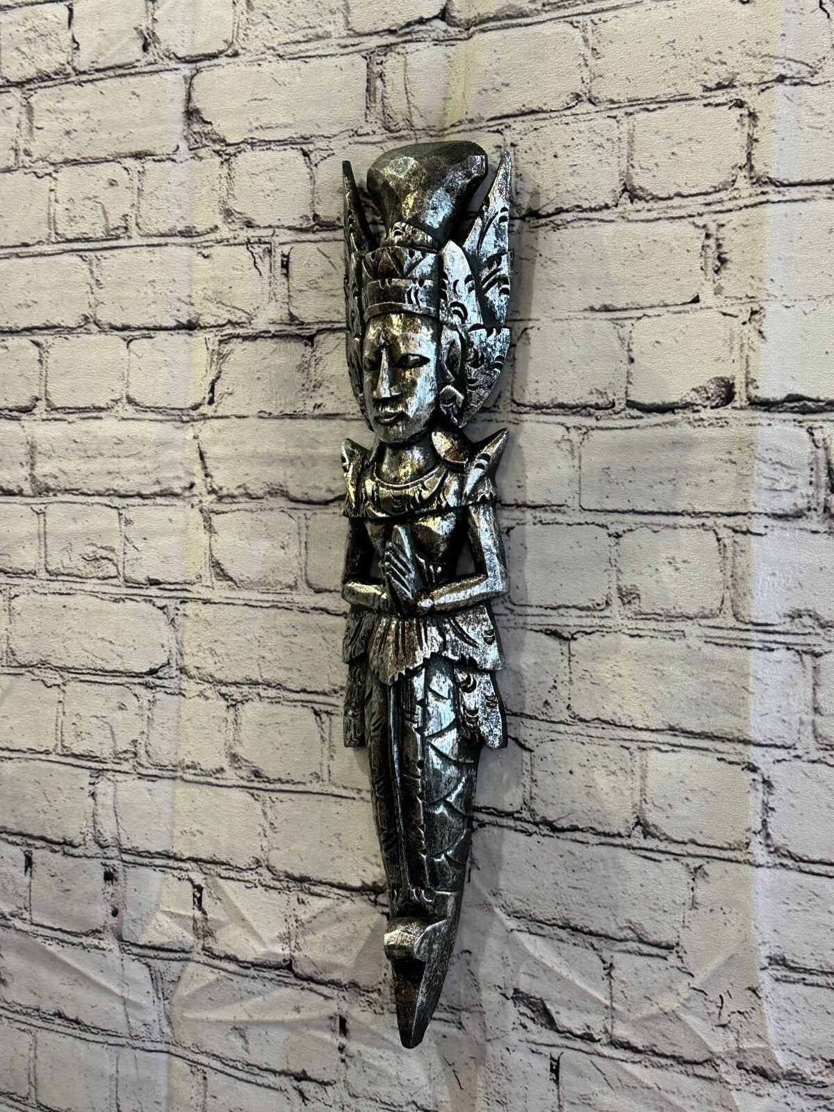 Silver Antique Colour Sita Dewi Bali Rice Goddess Wings Mermaid Wood 50cm Pair4