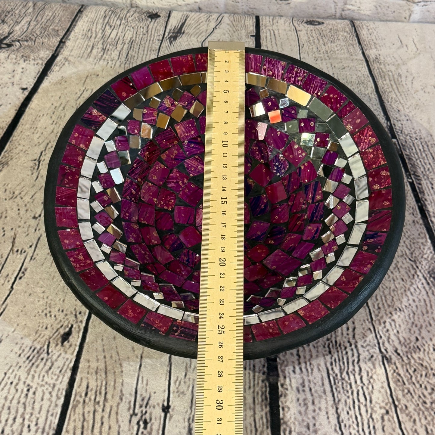 28cm Purple Round Mirror Mosaic Handmade Ceramic Glass Tile Bowl Fruit2