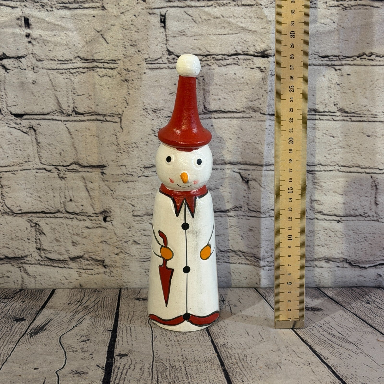 30cm x 8cm Red Pointy Hat Snowman Handcrafted Wood Xmas Christmas Ornament5