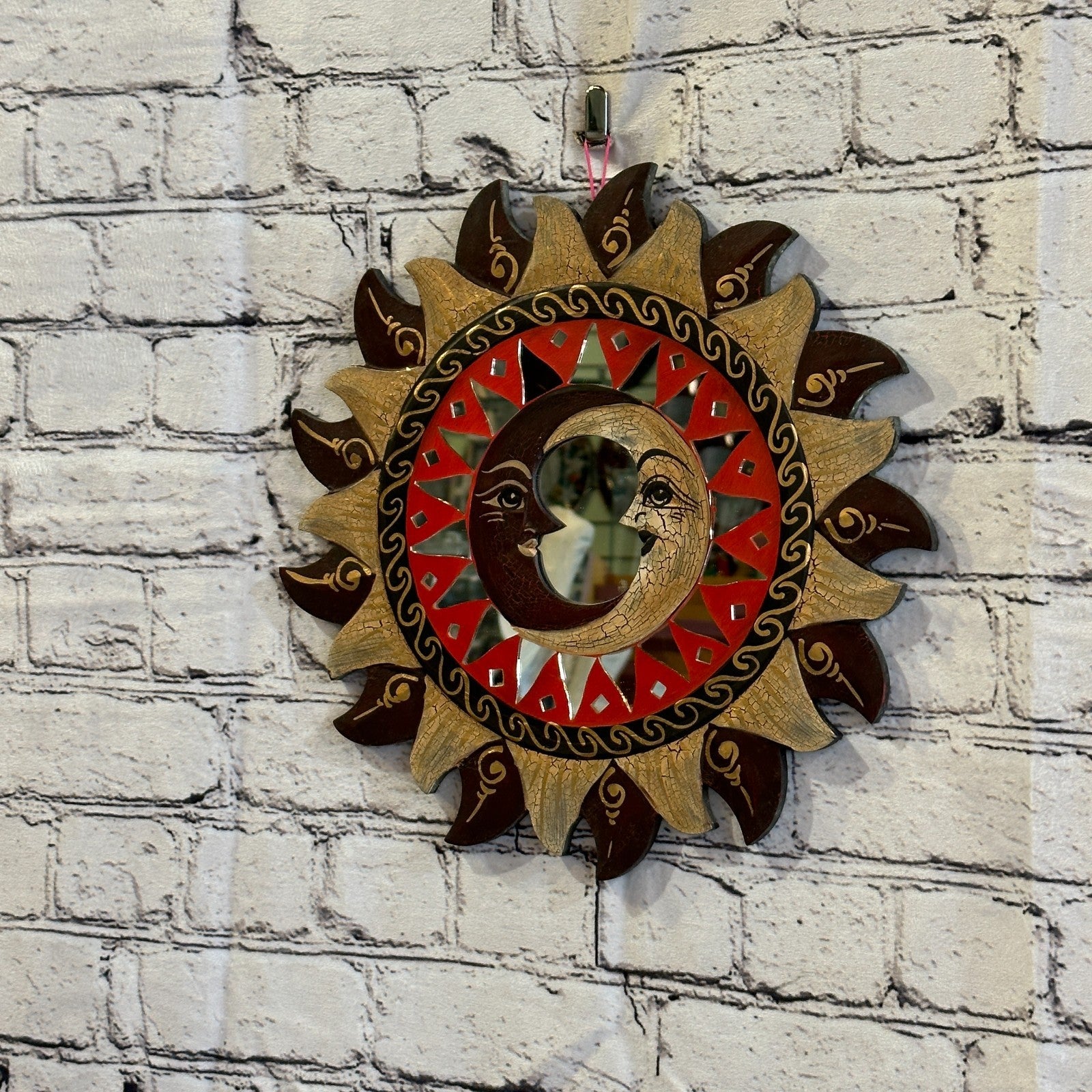 Red 2 Moon Mosaic Tile Wall Mirror 30cm x 30cm 12 Inches Handmade Fairtrade1