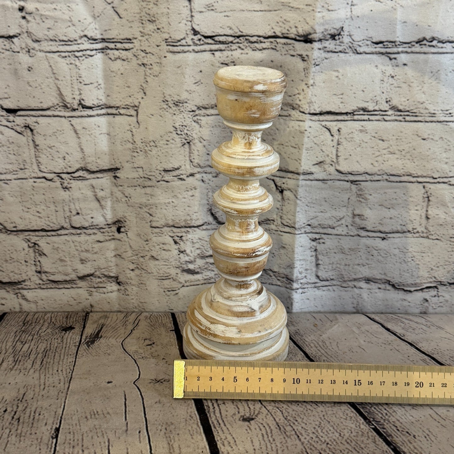 25cm x 10cm White Regal Wooden Vintage Style Candle Stand Shabby Pillar Holders5
