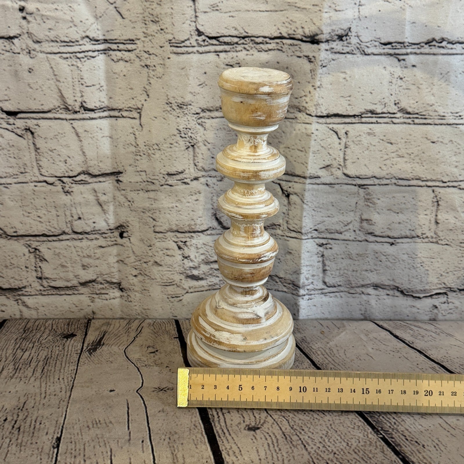 25cm x 10cm White Regal Wooden Vintage Style Candle Stand Shabby Pillar Holders5