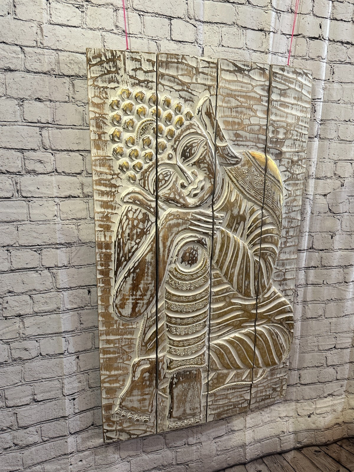 100cm x 60cm Buddha Brown Gold Wooden Wood Panel Wall Art Plaque Handcarved2