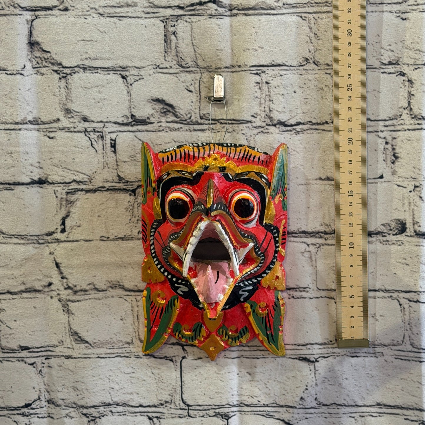 20cm Garuda Red Demon Dragon Hindu Deity Wooden Hand Carved Mask Painted5