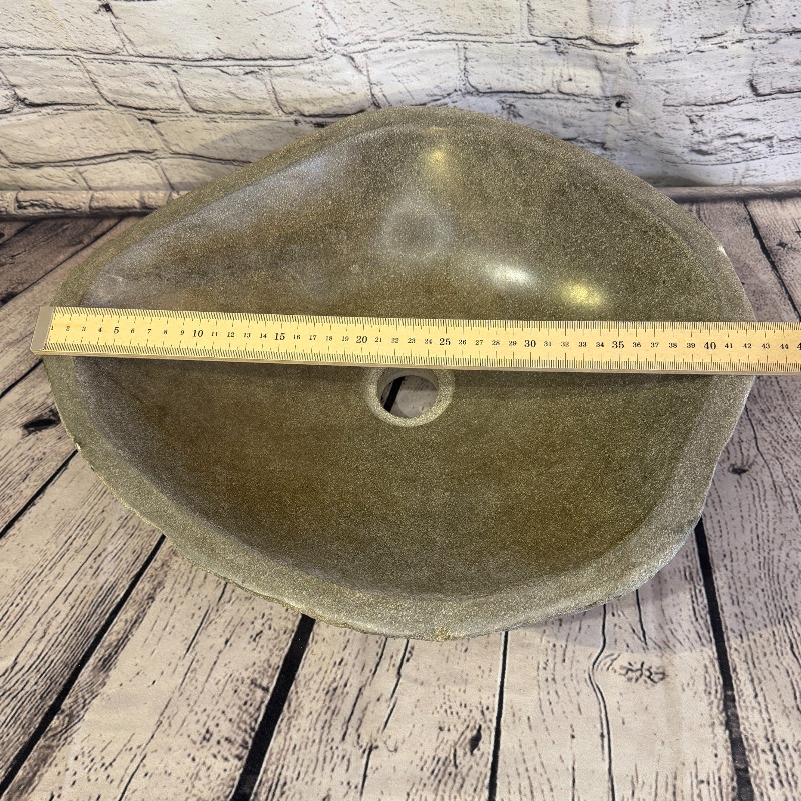43cm x 36cm Wash Basin Bathroom Counter Top Washing River Stone Bowl Sink No 397