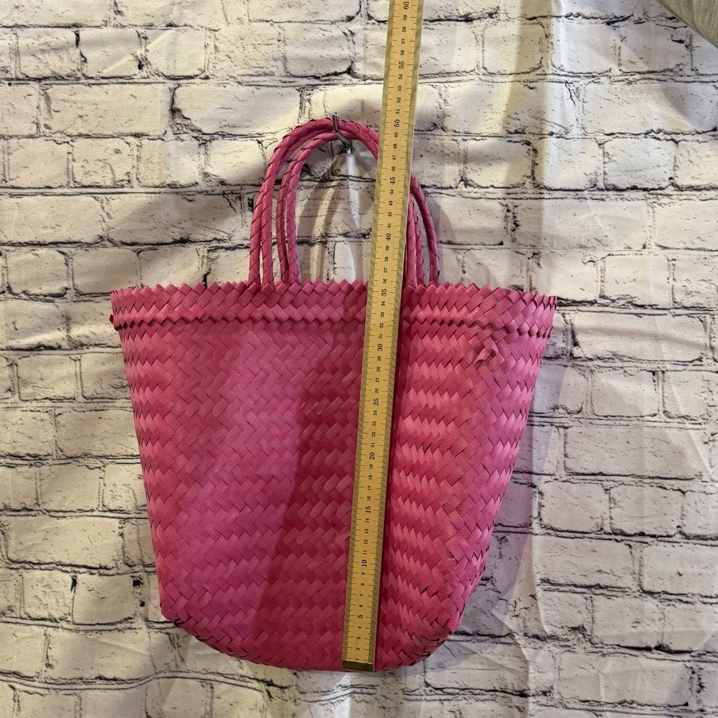 Bright Pink 40cm Handwoven Tote Bag Recycled Plastic Eco-Friendly Market Beach4