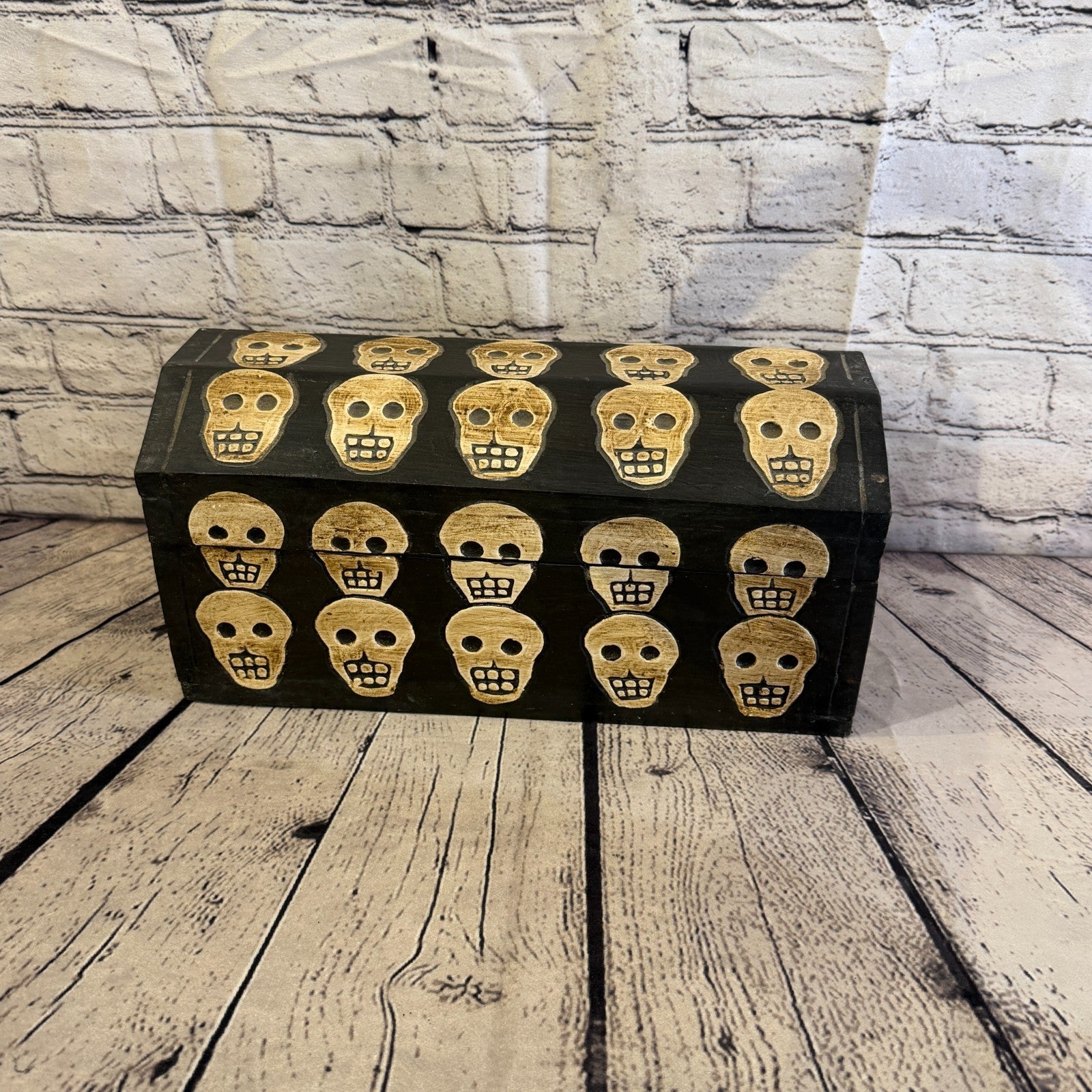 32cm x 18cm x 16cm Wood Gothic Pentagram Skull Coffin Jewellery Trinket Box1