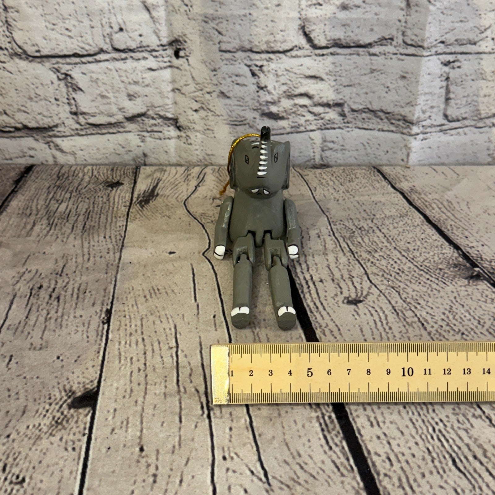 10cm Grey Elephant Sitting Animal, Wooden Shelf Ornament Handmade Fairtrade6