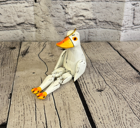10cm White Duck Sitting Animal Wooden Shelf Ornament Handmade Fairtrade0