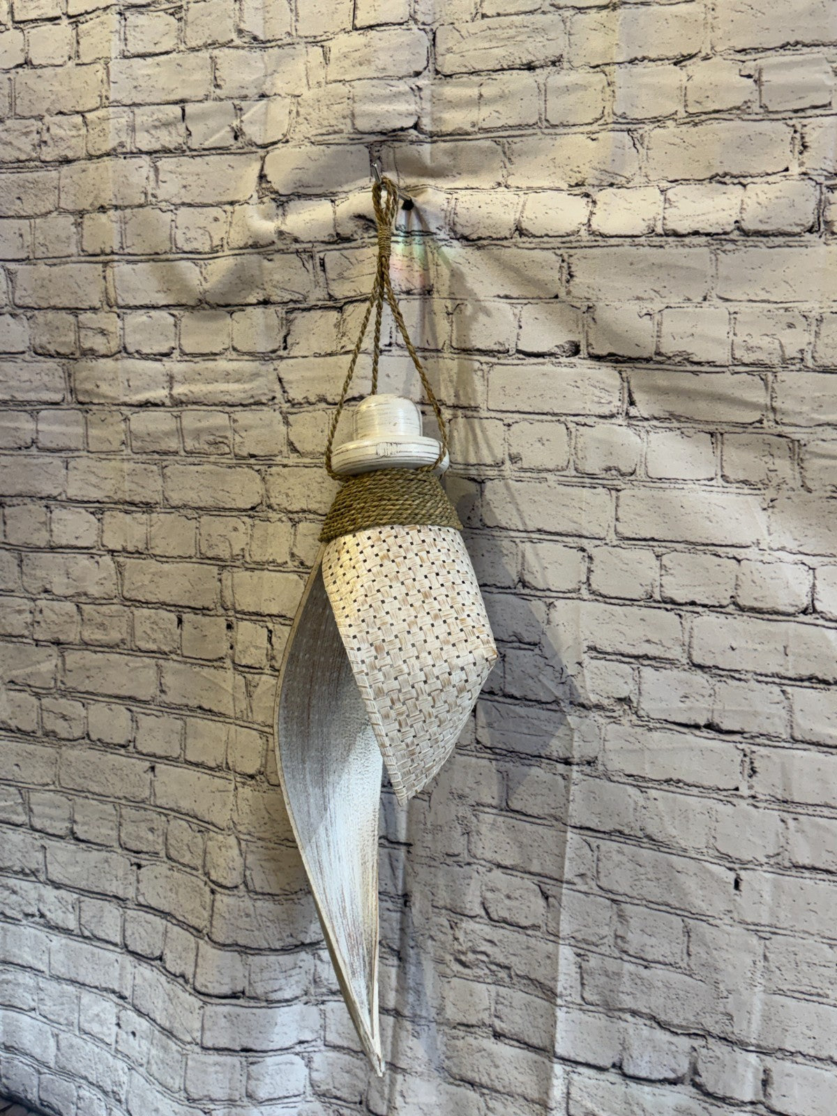 65cm x 25cm White Leaf Rattan Ceiling Pendant Light Shade Lampshade LED Bulb1