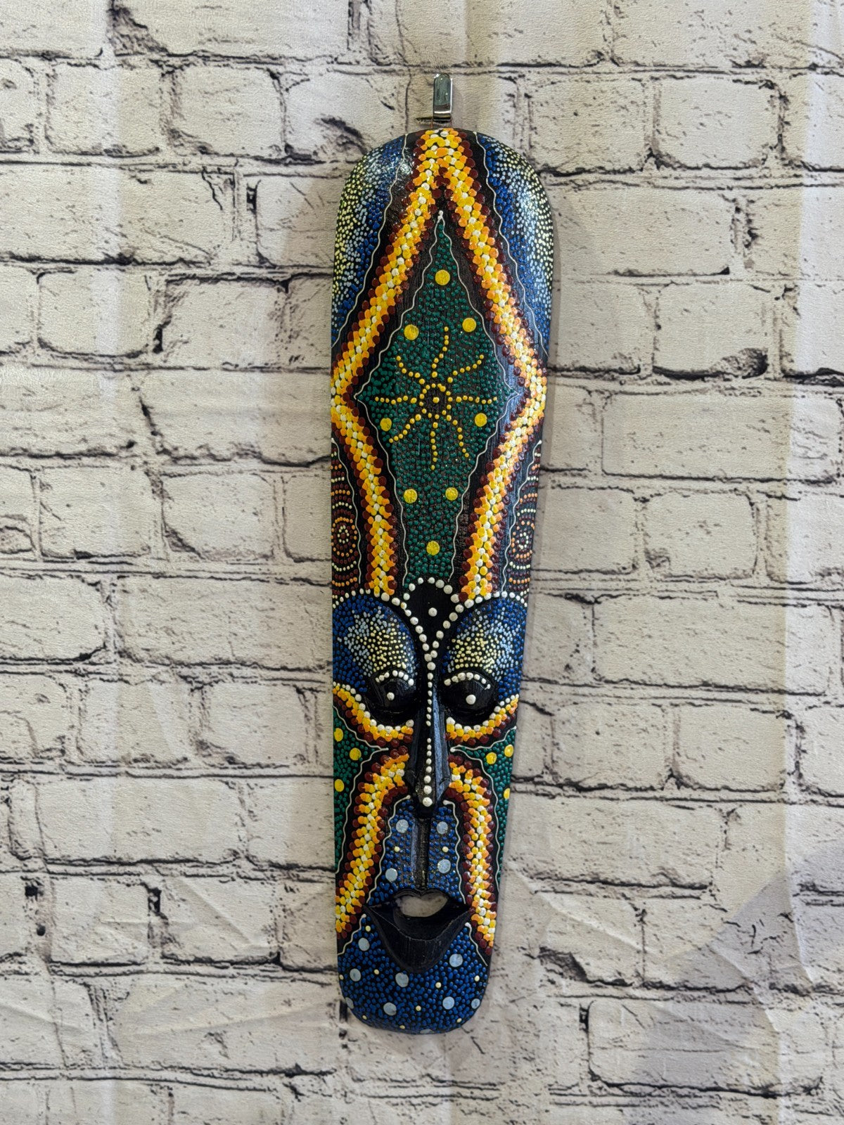 50cm Mask Carved Wooden Dot Painted Ethnic Tribal Tiki Wall Art No 8 New2