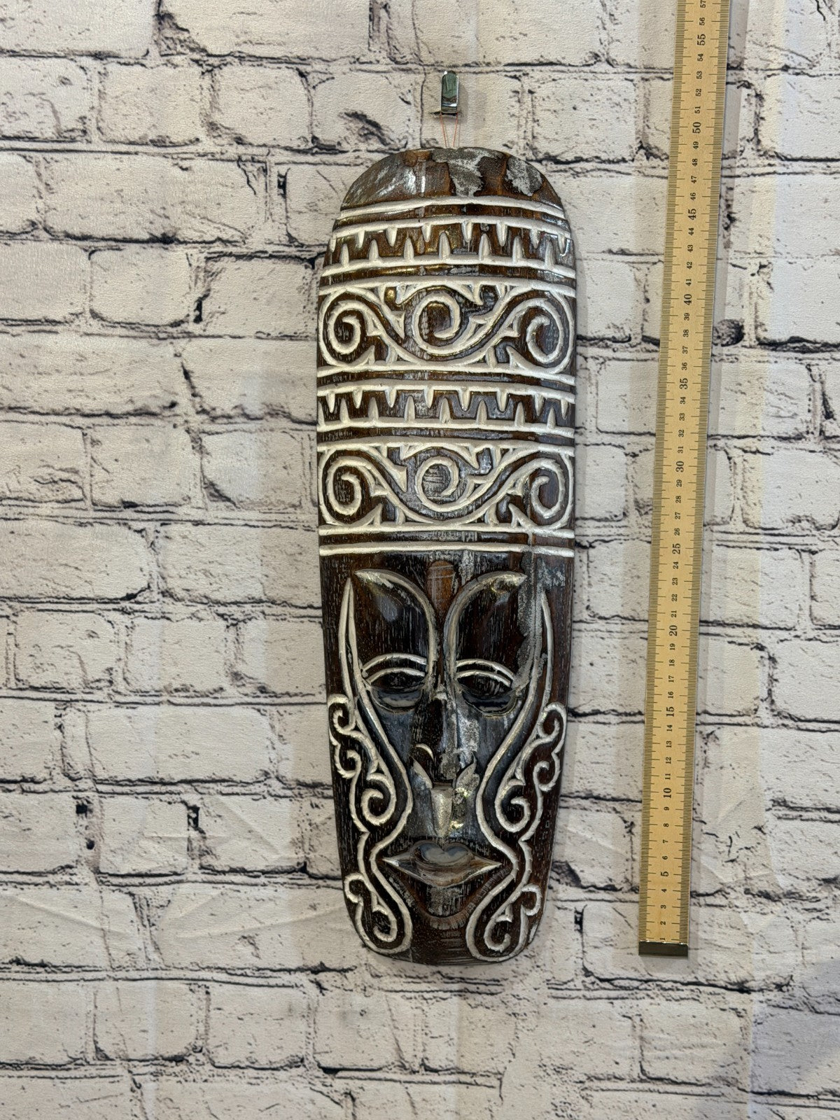 50cm Wave Brown Thick Painted Mask Carved Wooden Ethnic Tribal Tiki Wall Art4