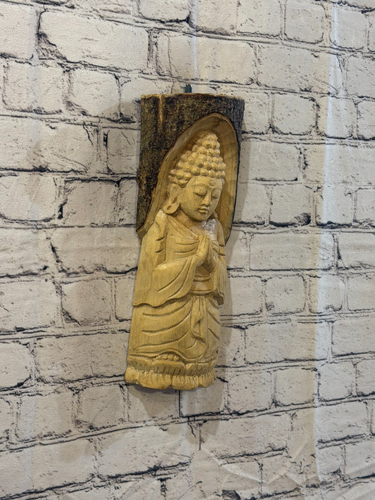 Thai Buddha 30cm Hand Carved Wizard Tree Trunk Wood Fairtrade0