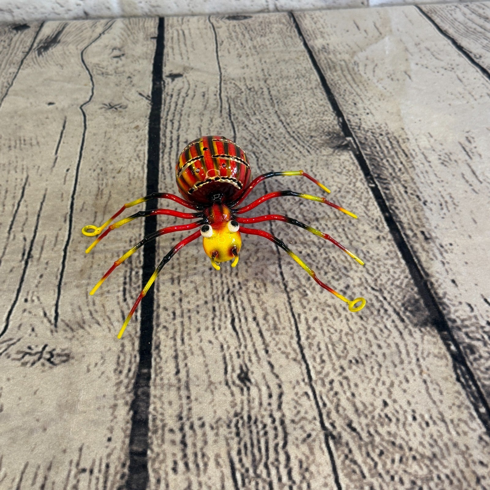 15cm x 10cm Small Colourful Orange Spider Metal Tin Standing Ornament Statue1
