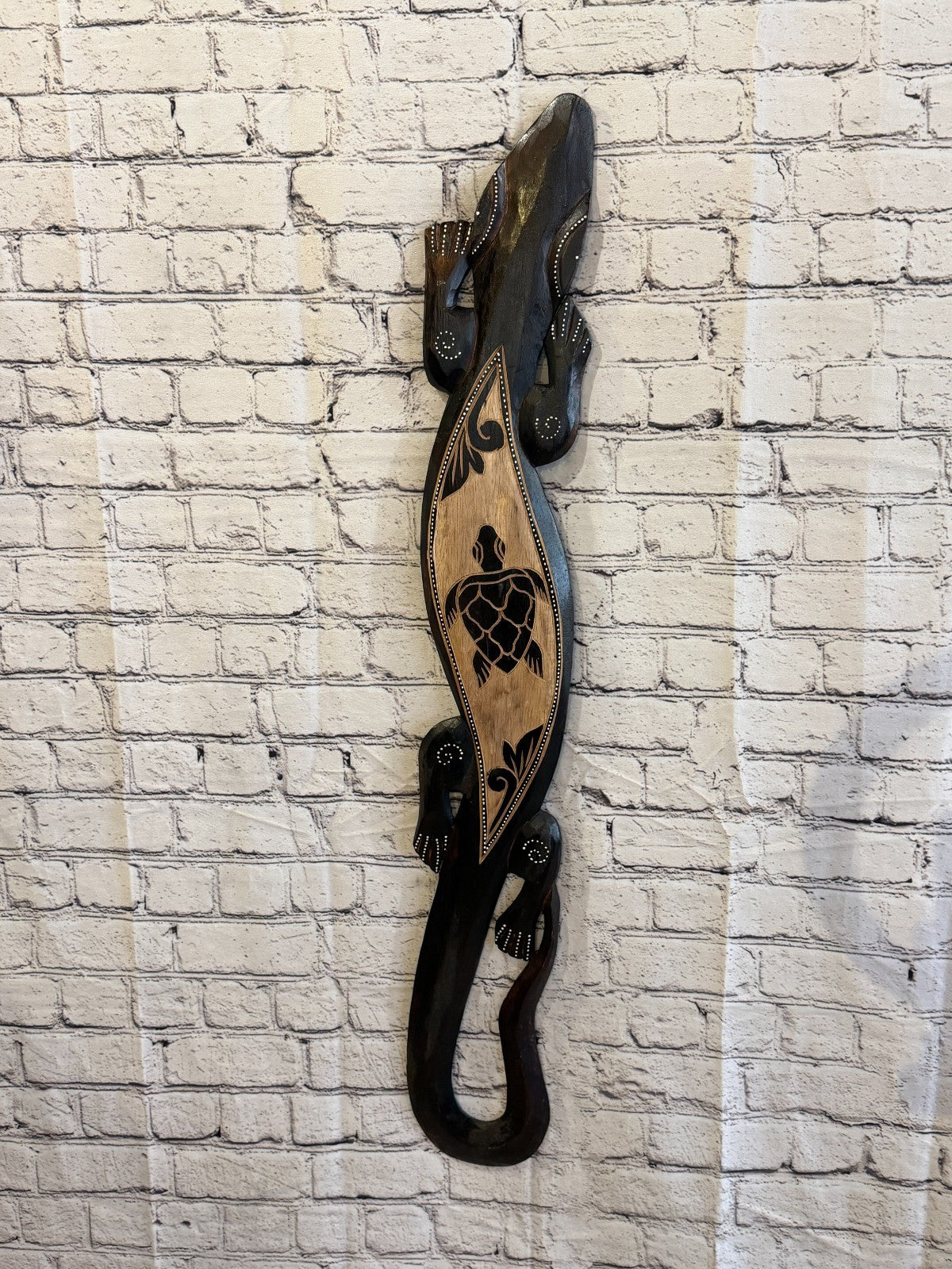 100cm Turtle GeckoCarved Wooden Brown Work Painted Ethnic Tribal Tiki Wall Art2