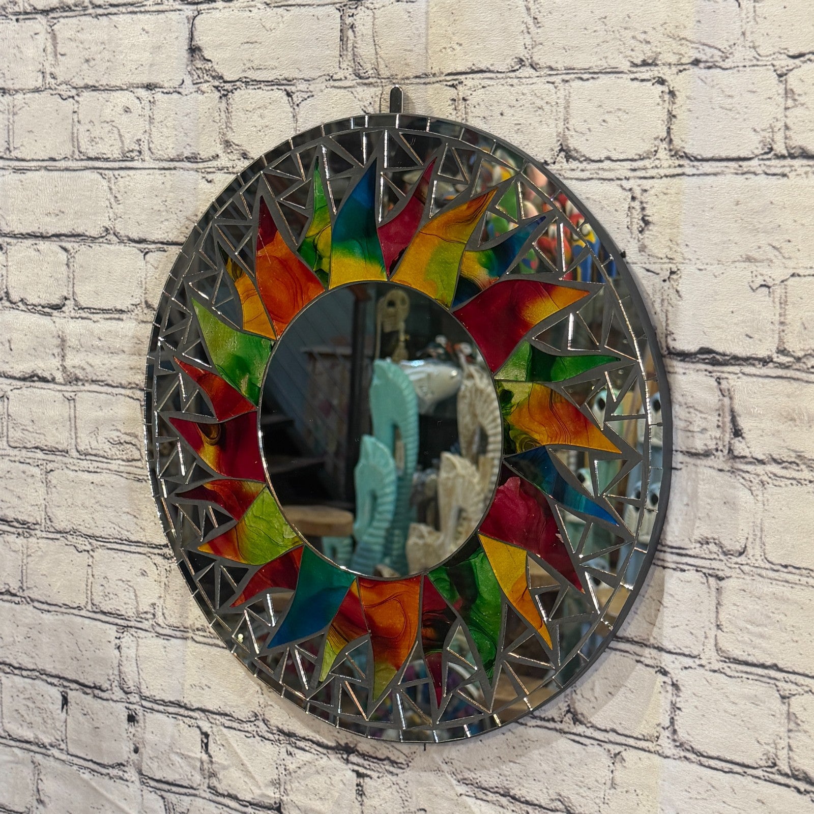 Rainbow Black Sun Flame Mosaic Tile Wall Mirror 40cm x 40cm 16 Inches Handmade1