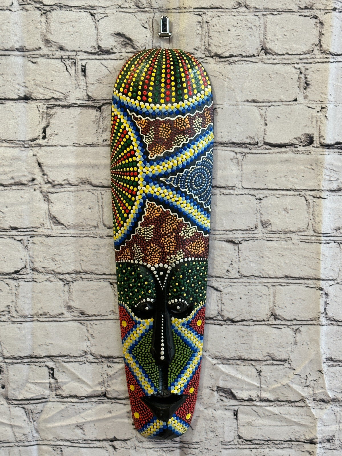 50cm Mask Carved Wooden Dot Painted Ethnic Tribal Tiki Wall Art Handmade No 72