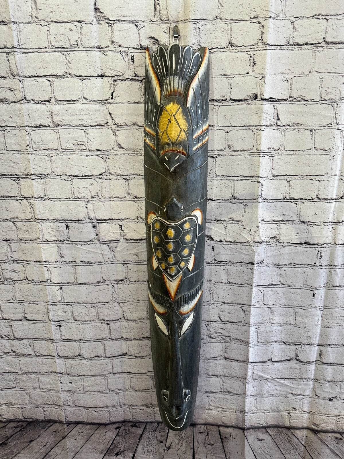 100cm Dark Grey Turtle Hand Carved Fair Trade Wooden Animal Wall Art Hang Mask2