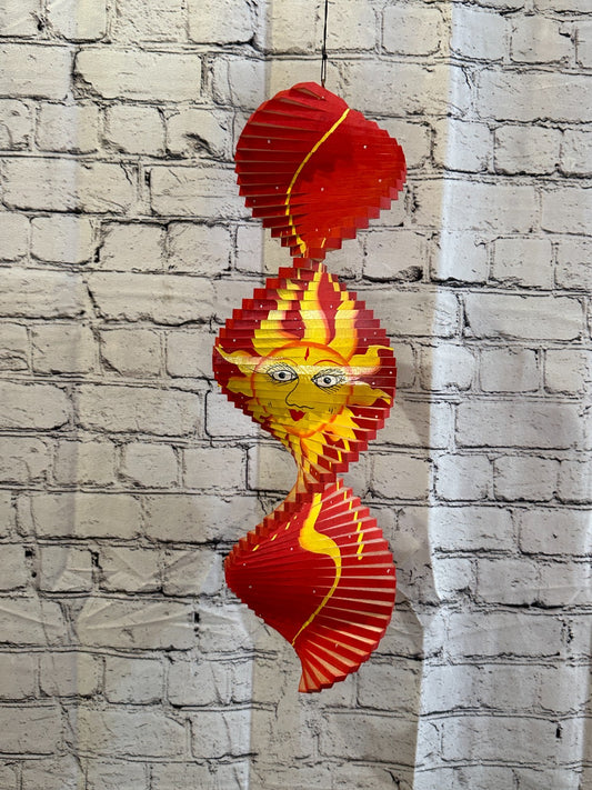 50cm Red Sun Flowers Wind Spinner Wooden Spiral Mobile Garden Ornament0