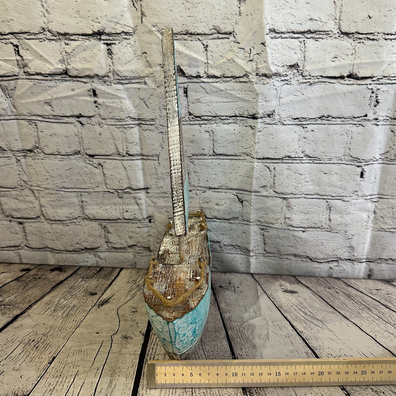 40cm Rustic Wooden Brown & Green Sailing Boat Nautical Ornament Sculpture Decor9