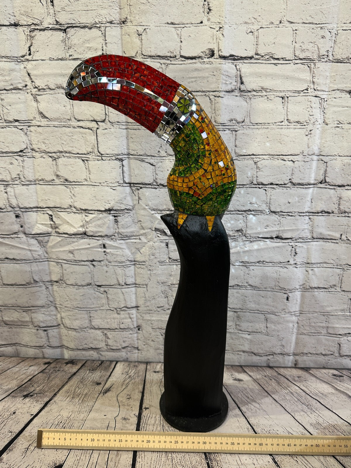 65cm Mosaic Toucan Bird Ornament Statue Fair Trade Handmade Carved Wood Design 57