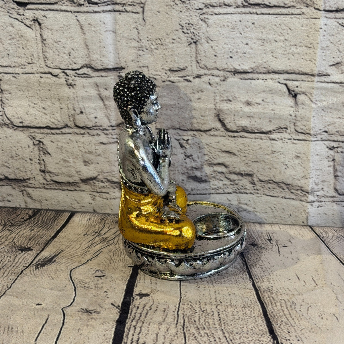 Gold & Silver 20cm x 10cm Thai Buddha Tea Light Holder Statue Resin Hindu3