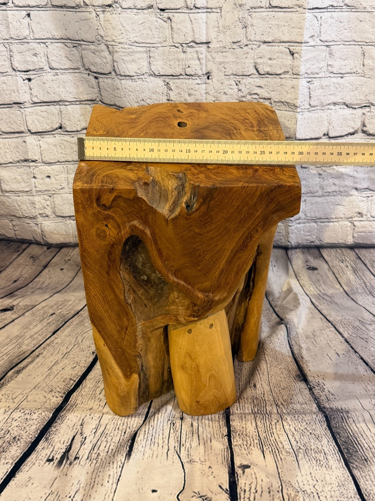 45cm x 30cm Square Teak Root Table Hand Carved Solid Wood Stool Stand Rustic6
