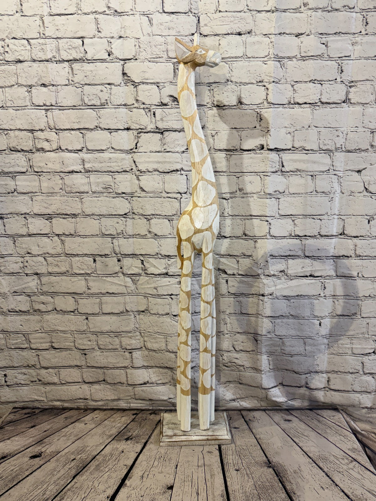 100cm White Dot Wooden Giraffe Standing Single Carve Solid Wood Giraffe Handmade3